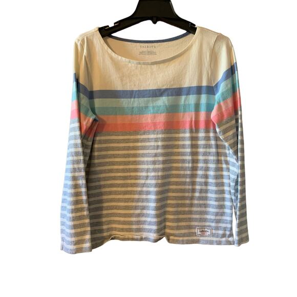 Talbots Authentic Women's Large Cotton Cream Multicolor Stripes Long Sleeve Top - Picture 1 of 5